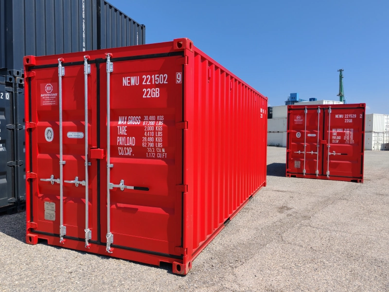 Conteneur 20ft Modulaire Rouge Vif (Vue Arrière)